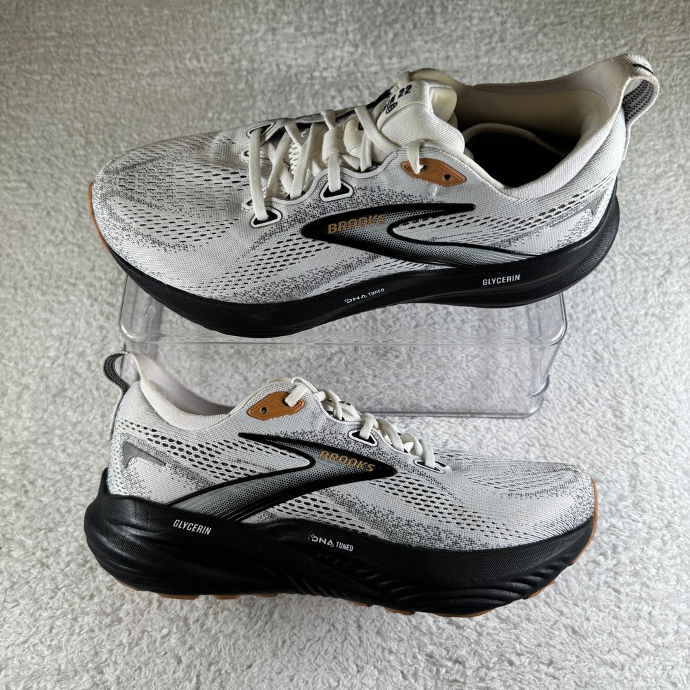 Brooks Glycerin 22 Running Shoes Mens 8.5 Wide White Black Sneakers Excellent